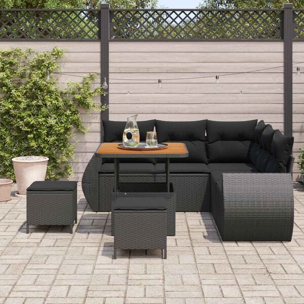 vidaXL Garden Sofa Set Height-Adjustable 8 pcs Black Poly Rattan
