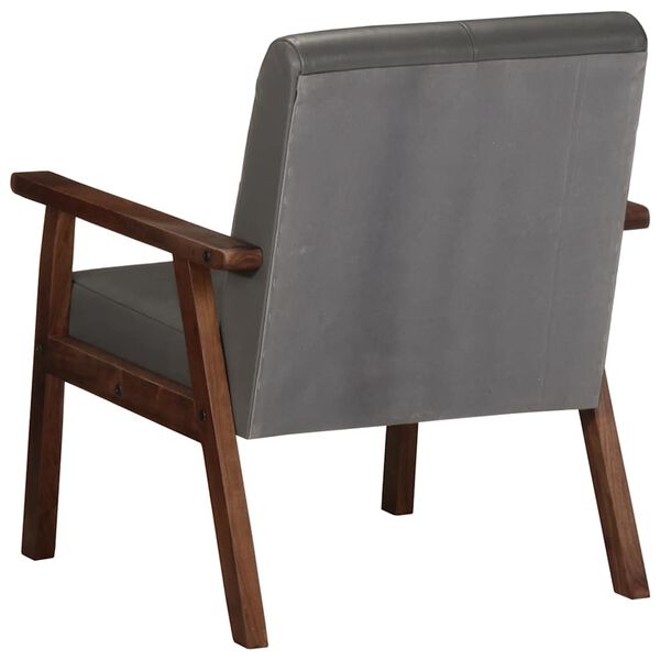 vidaXL Armchair Grey Real leather and solid acacia wood Medium Armchair