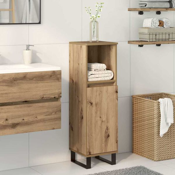 vidaXL Bathroom Cabinet Artisan Oak Engineered Wood, Iron Tall