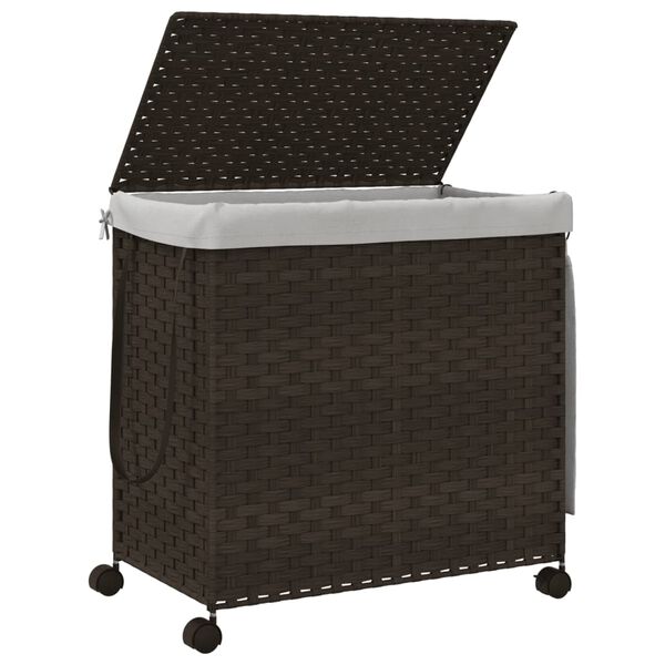 vidaXL Laundry Basket with Wheels Dark Brown 23.6x13.8x23.8" Rattan