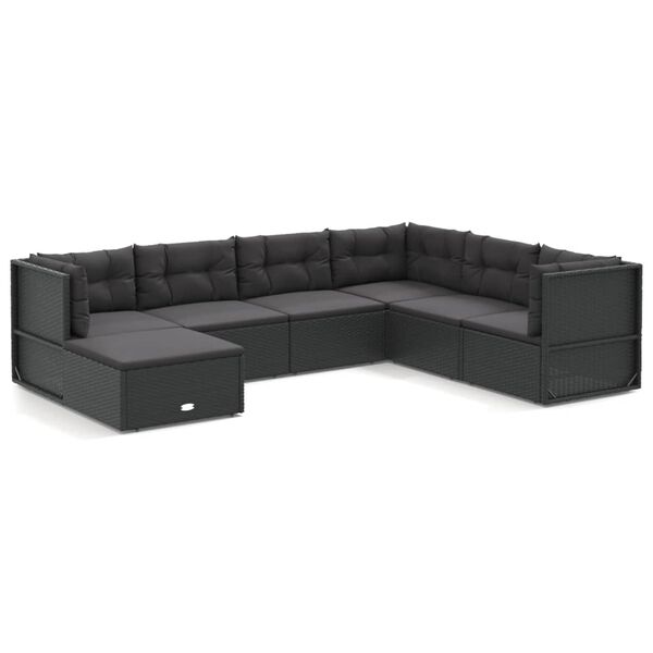 vidaXL Garden Lounge Set Black Poly Rattan, Powder-Coated Steel, Polyester