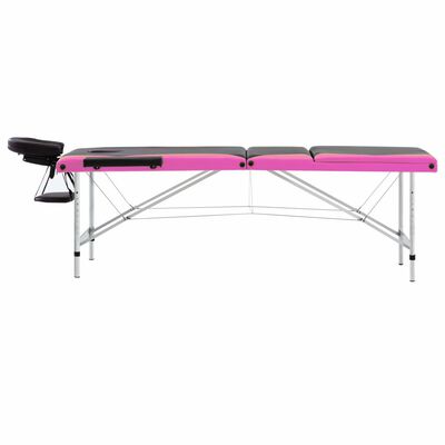 vidaXL 3-Zone Foldable Massage Table Aluminum Black and Pink