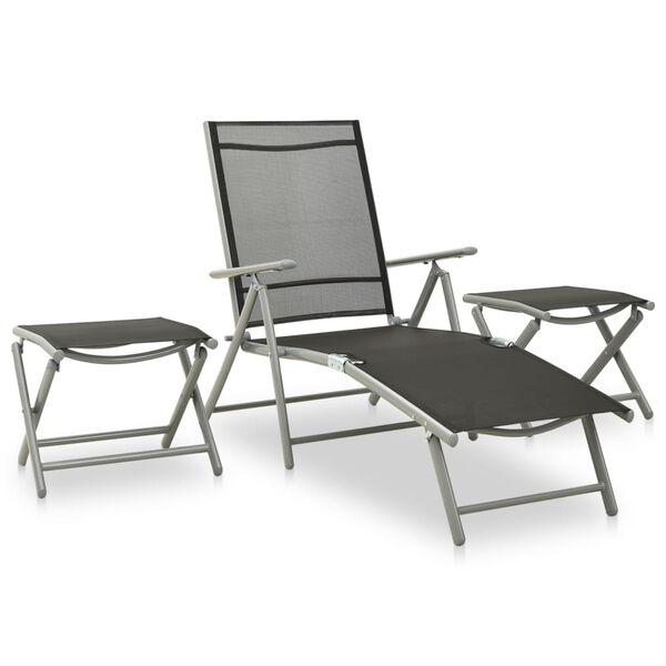 vidaXL Garden Lounge Set Black and Silver Aluminum, Textilene Medium