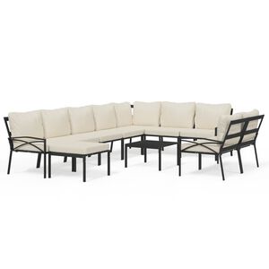 vidaXL Patio Lounge Set Black and Sand Powder-coated steel and polyester