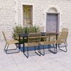 vidaXL Dining Set Oak and Black Poly Rattan, Steel, Glass Large