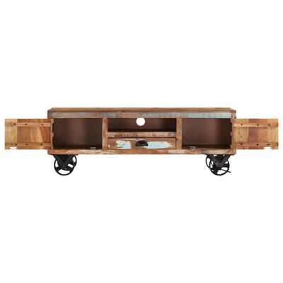 vidaXL TV Stand with Wheels 43.3"x11.8"x14.6" Solid Reclaimed Wood