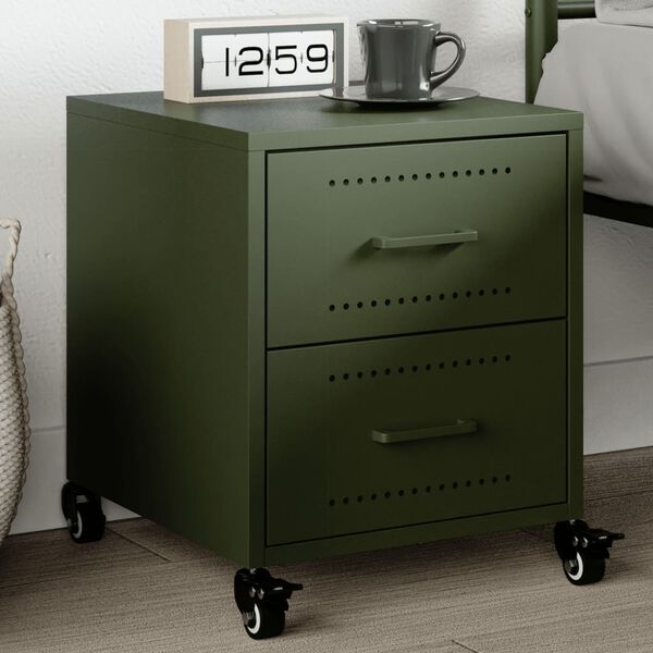 vidaXL Bedside Cabinet Olive Green Cold-rolled Steel Medium