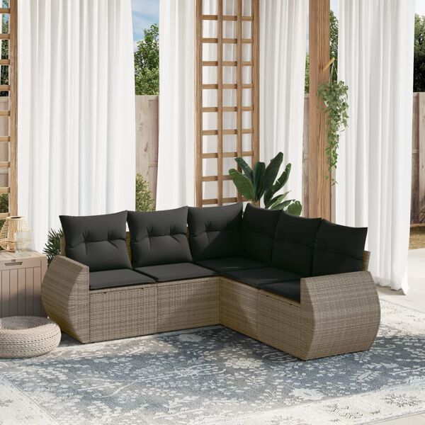 vidaXL Garden Sofa Set Grey Poly Rattan 5 Piece Modular