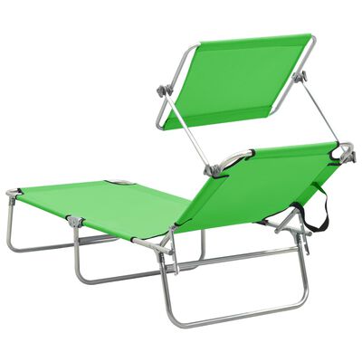 vidaXL Folding Sun Lounger with Canopy Green Aluminum