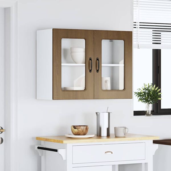 vidaXL Kitchen Wall Cabinet Brown oak Engineered wood, glass