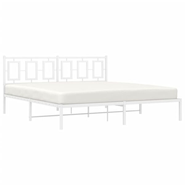 vidaXL Bed Frame White Powder-Coated Steel Super King Bed Frame
