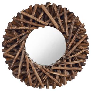 vidaXL Mirror Natural Wood Solid teak wood and glass Medium