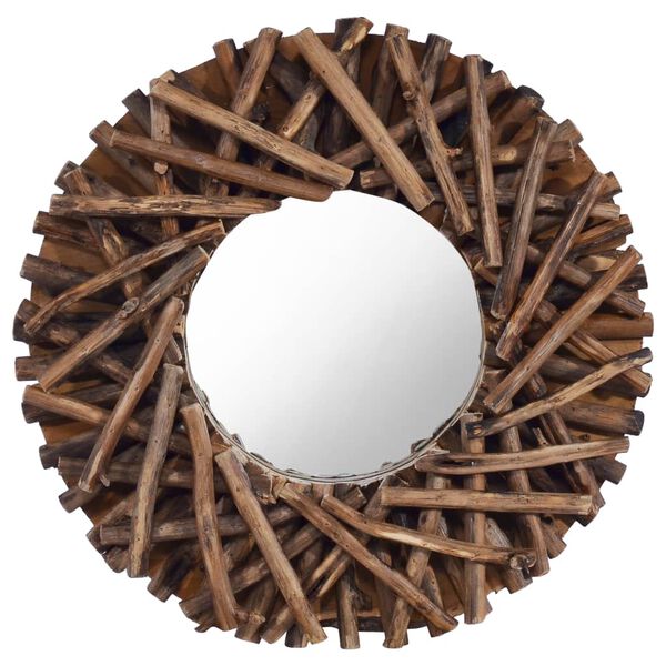 vidaXL Mirror Natural Wood Solid teak wood and glass Medium