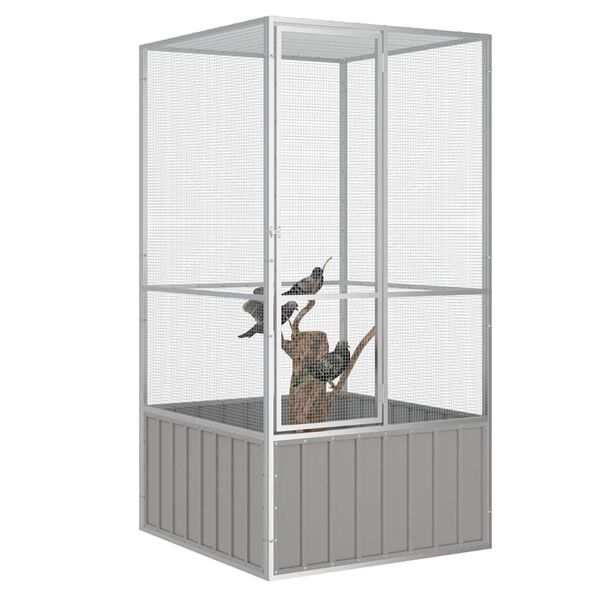 vidaXL Bird Cage Grey Galvanized Steel Large Bird Cage Rectangular