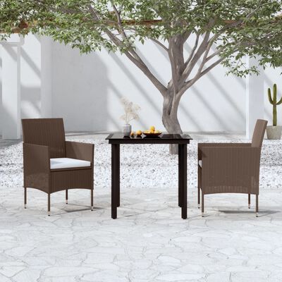 vidaXL 3 Piece Patio Dining Set with Cushions Brown and Black