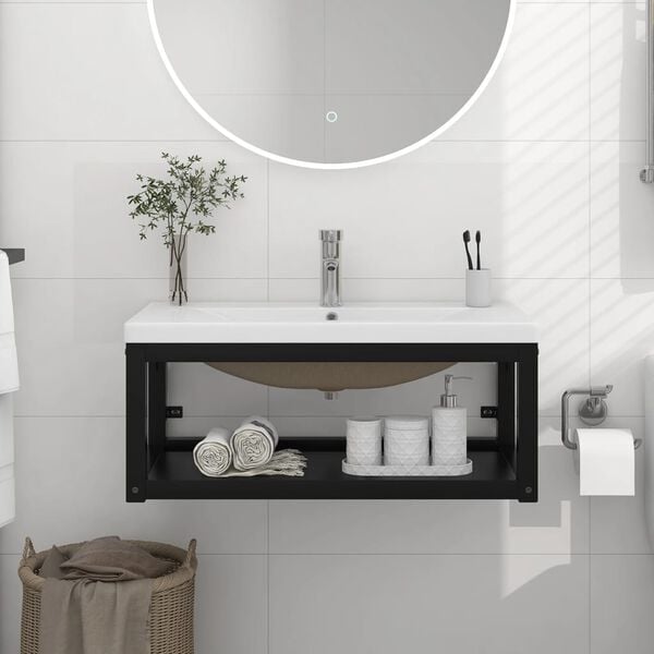 vidaXL Washbasin Frame With Basin Black and White