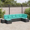 vidaXL Garden Sofa Set with Cushion 7 pcs Black Poly Rattan