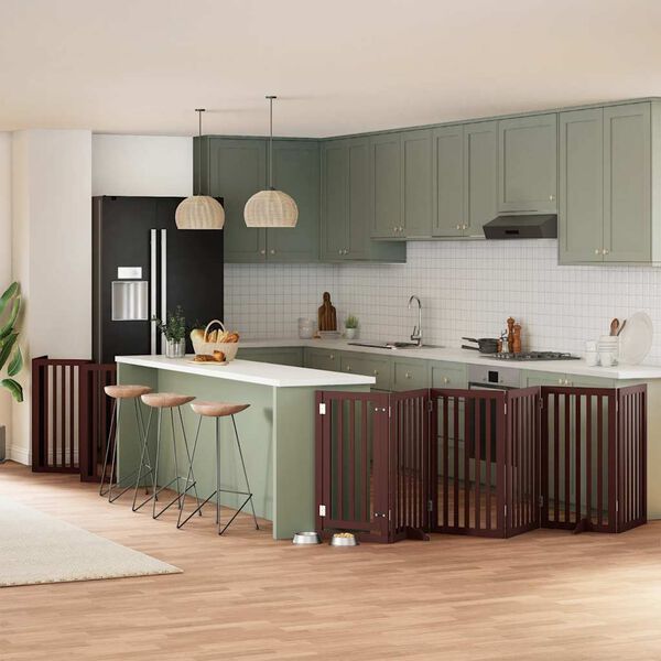 vidaXL Dog Gate Set of 15 Brown Solid Poplar wood Foldable Dog Gate