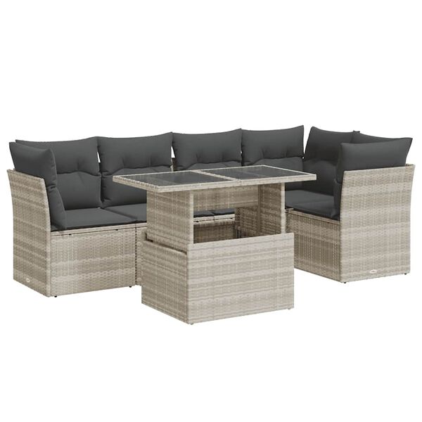 vidaXL Garden Sofa Set Light Grey PE Rattan Large Storage
