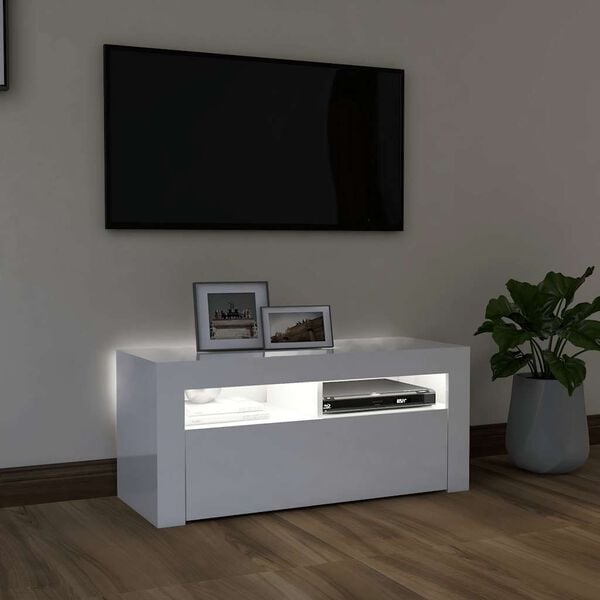 vidaXL TV Cabinet High gloss white Engineered wood 35.4x13.8x15.7 in