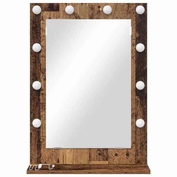 vidaXL Vanity Mirror with LED Strip Lights Old Wood 70 x 50 x 18 cm
