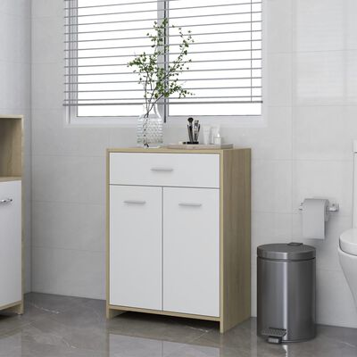 vidaXL Bathroom Cabinet White and Sonoma Oak 23.6"x13"x31.5" Engineered Wood
