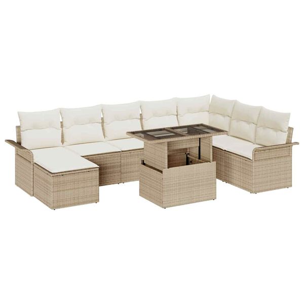 vidaXL Garden Sofa Set with Cushion 9 pcs Beige Poly rattan