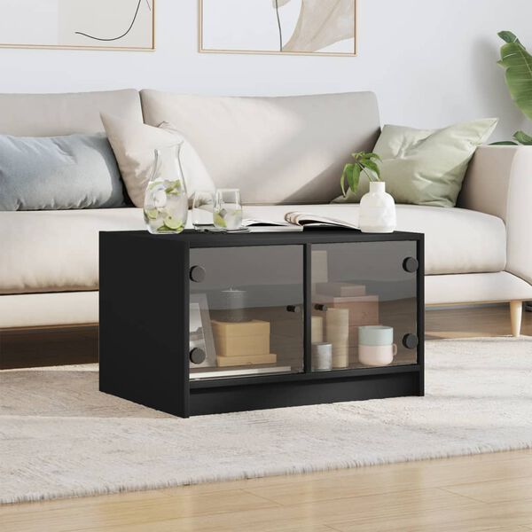 vidaXL Coffee Table Black Engineered wood, glass Medium Coffee Table