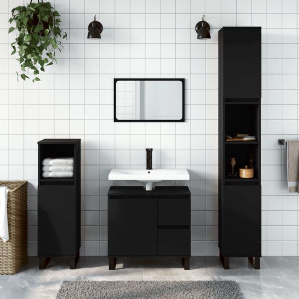 vidaXL Bathroom Furniture Set Black Engineered wood, iron Regular