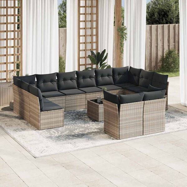 vidaXL Garden Sofa Set Light Grey PE rattan 13 Piece Set Adjustable Feet
