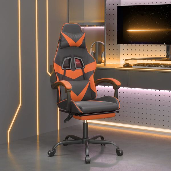 vidaXL Gaming Chair with Footrest Black and Orange Faux Leather