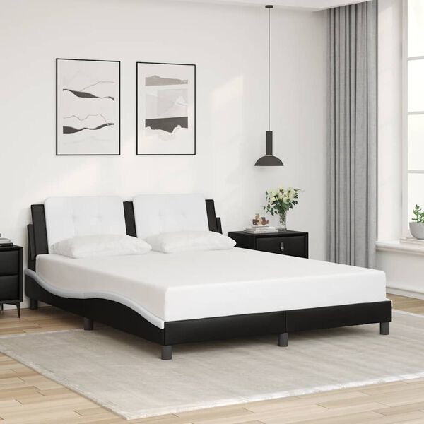 vidaXL Bed Frame Black and White Faux Leather Full Durable Bed Frame