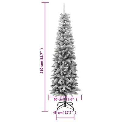 vidaXL Artificial Slim Christmas Tree with Flocked Snow 7 ft PVC&PE