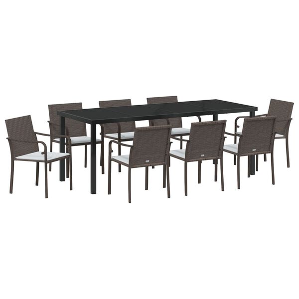 vidaXL Garden Dining Set 9 pcs Brown Poly rattan