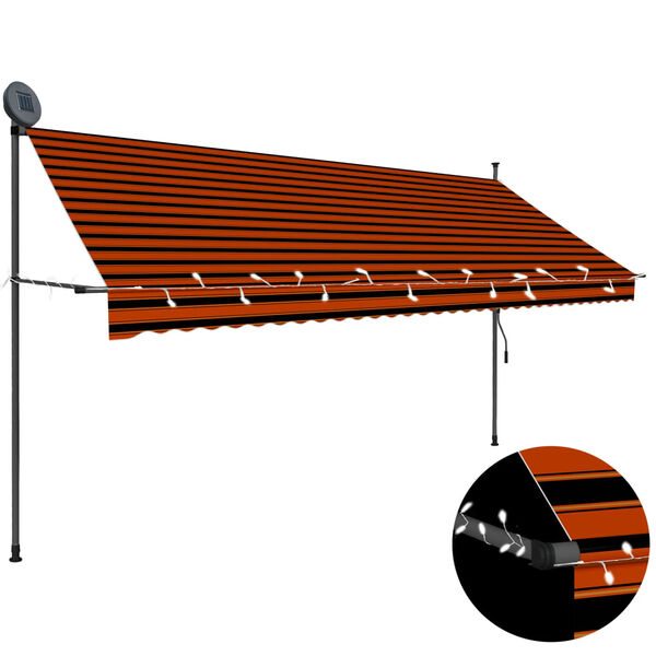 vidaXL Retractable Awning Orange and Brown Polyester with PU coating, Steel