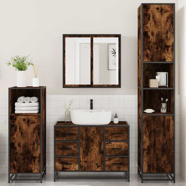vidaXL Bathroom Furniture Set Smoked Oak Engineered wood, metal