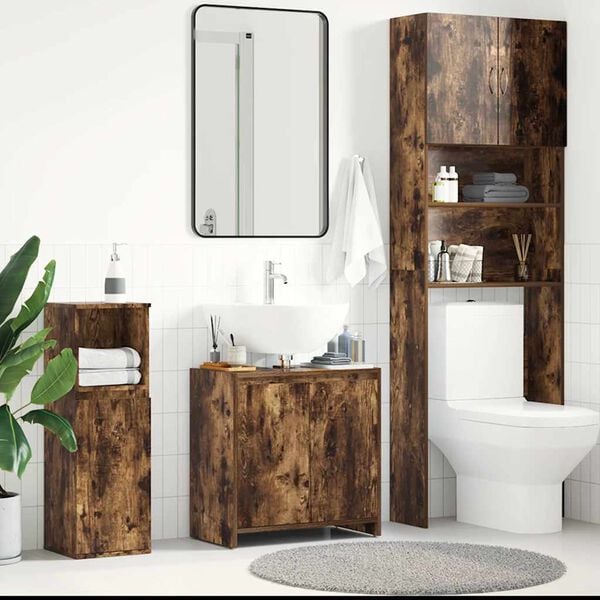 vidaXL Bathroom Cabinet Smoked oak Engineered wood 23.6 x 13.0 x 24.0 in