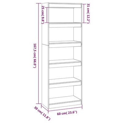 vidaXL Book Cabinet/Room Divider Honey Brown 23.6"x11.8"x65.9" Wood Pine