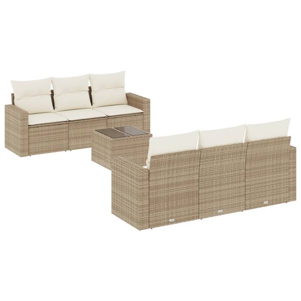 vidaXL Garden Sofa Set Set of 7 Beige Poly Rattan 7 Piece Set Modular