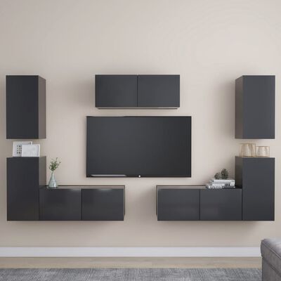 vidaXL 7 Piece TV Cabinet Set Gray Chipboard