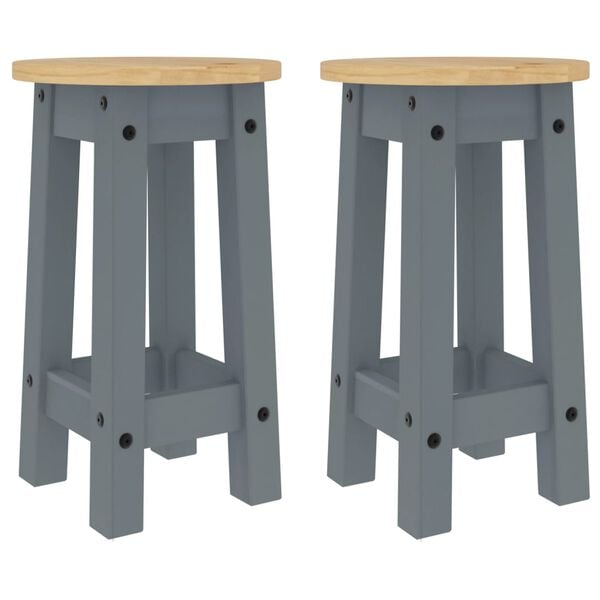 vidaXL Bar Stool Grey Solid Pine Wood with Honey Wax Finish Medium