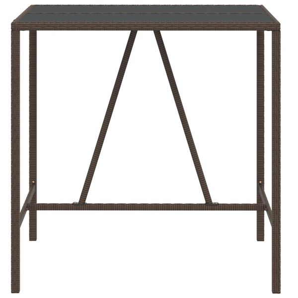vidaXL Bar Table with Glass Top Brown Poly Rattan