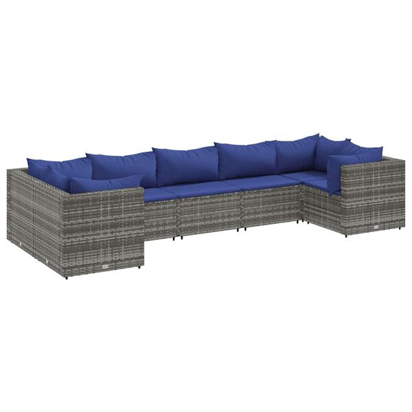 vidaXL Patio Lounge Set Grey PE rattan, powder-coated steel, polyester
