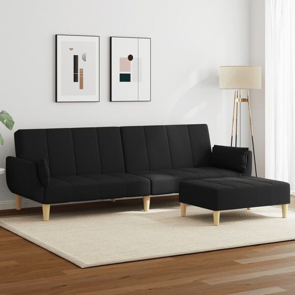 vidaXL Sofa Bed Black Polyester, Wood, Foam, Plastic 2-Seater