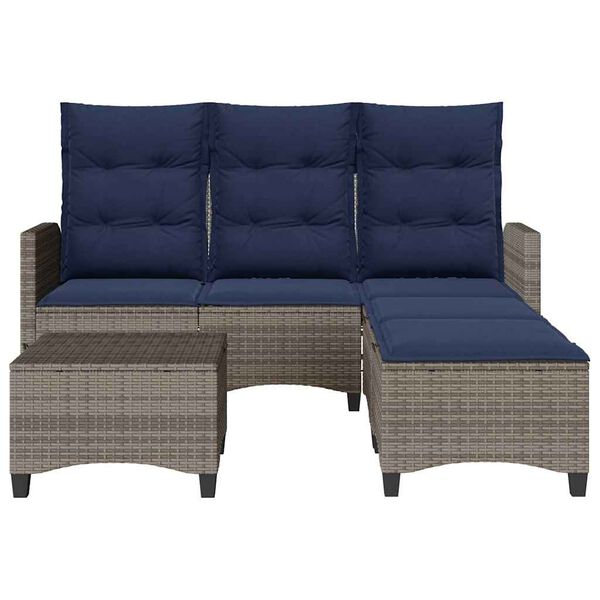 vidaXL Garden Sofa Set L-shaped sofa: Grey, Cushions: Navy blue PE rattan