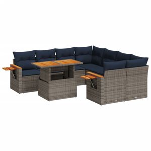 vidaXL 9 Piece Patio Sofa Set with Cushions Gray Poly Rattan