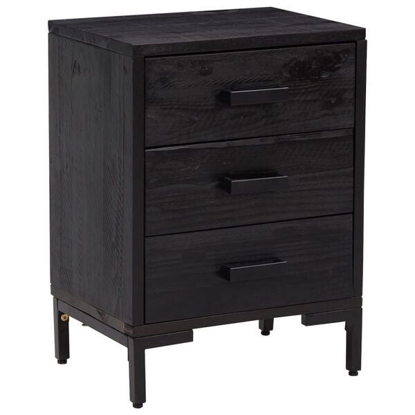 vidaXL Bedside Cabinet Black Solid pine wood, Metal Small