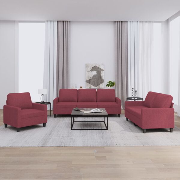 vidaXL Sofa Set Wine Red Polyester, Metal, Plywood, Foam Large Sofa Set