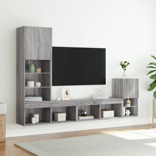 vidaXL TV Wall Unit Grey sonoma Engineered wood, glass Large
