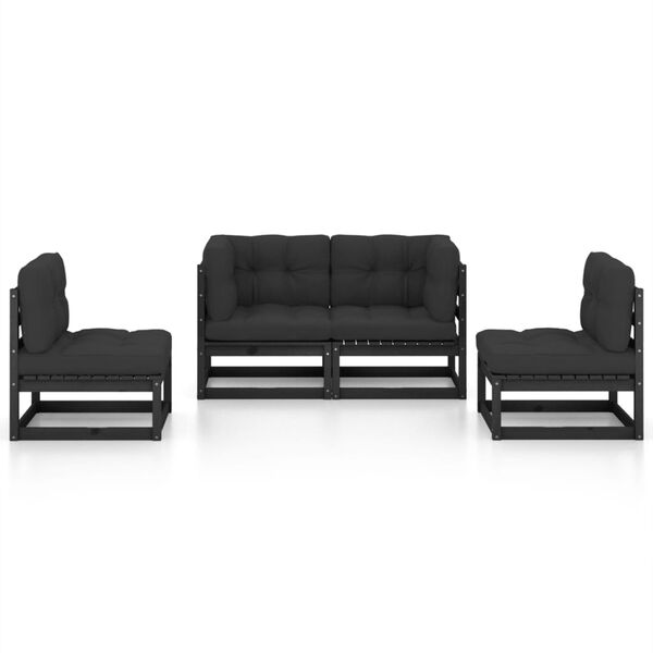 vidaXL Garden Lounge Set Black Solid Pine Wood, Fabric (100% Polyester)